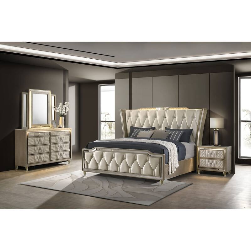 Lorient Bedroom Set Ivory and Camel - California King - 4 Piece