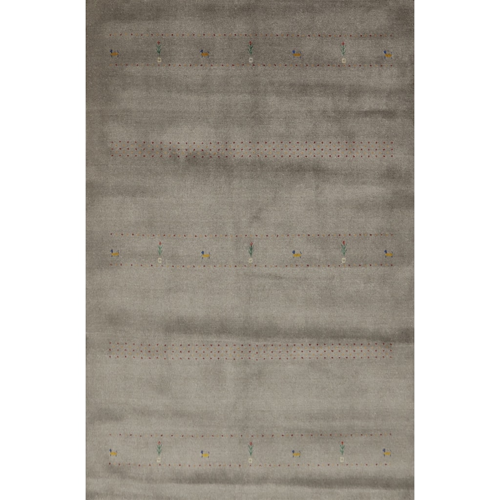 Hand Knotted Oriental 100% Wool Carpet Tribal Animal Pictorial Greys & Charcoal Gabbeh Area Rug - 8' 0'' X 6' 0''
