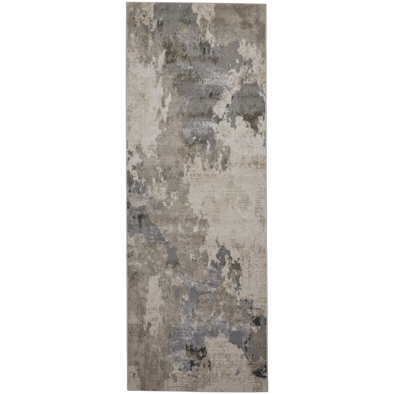 Alexander R3970 Watercolor Modern Area Rug - 2'10" x 7'10" - Ivory/Gray