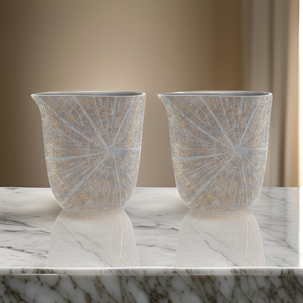 Denver Vase, Set of 2, 14 Inch, Starburst Pattern, Antique Gold Polyresin