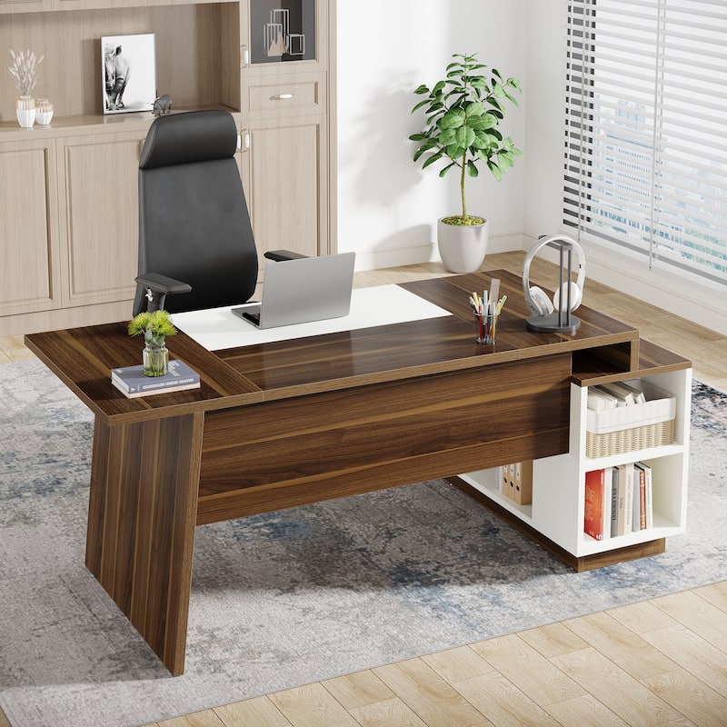 78-Inch L-Shaped Executive Desk with File Cabinet for Home Office