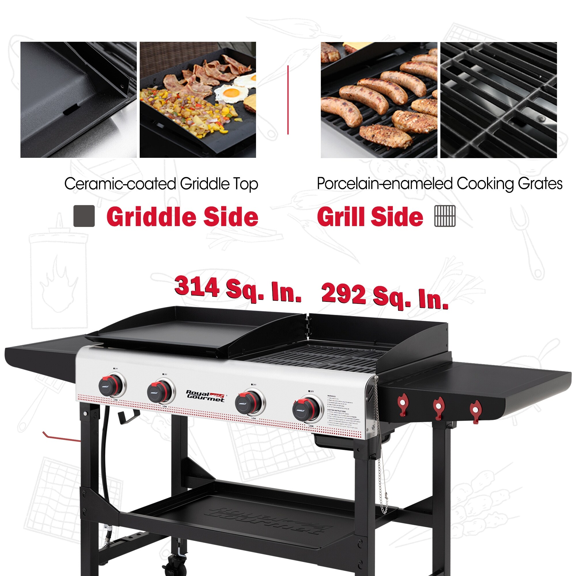 Royal Gourmet 4 Burner Portable Flat Top Gas Grill and Griddle