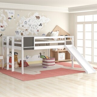 Full Size Loft Bed With Slide,Stair and Chalkboard for Home