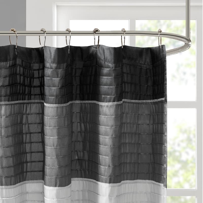Madison Park Infinity Black Pieced Faux Silk Shower Curtain