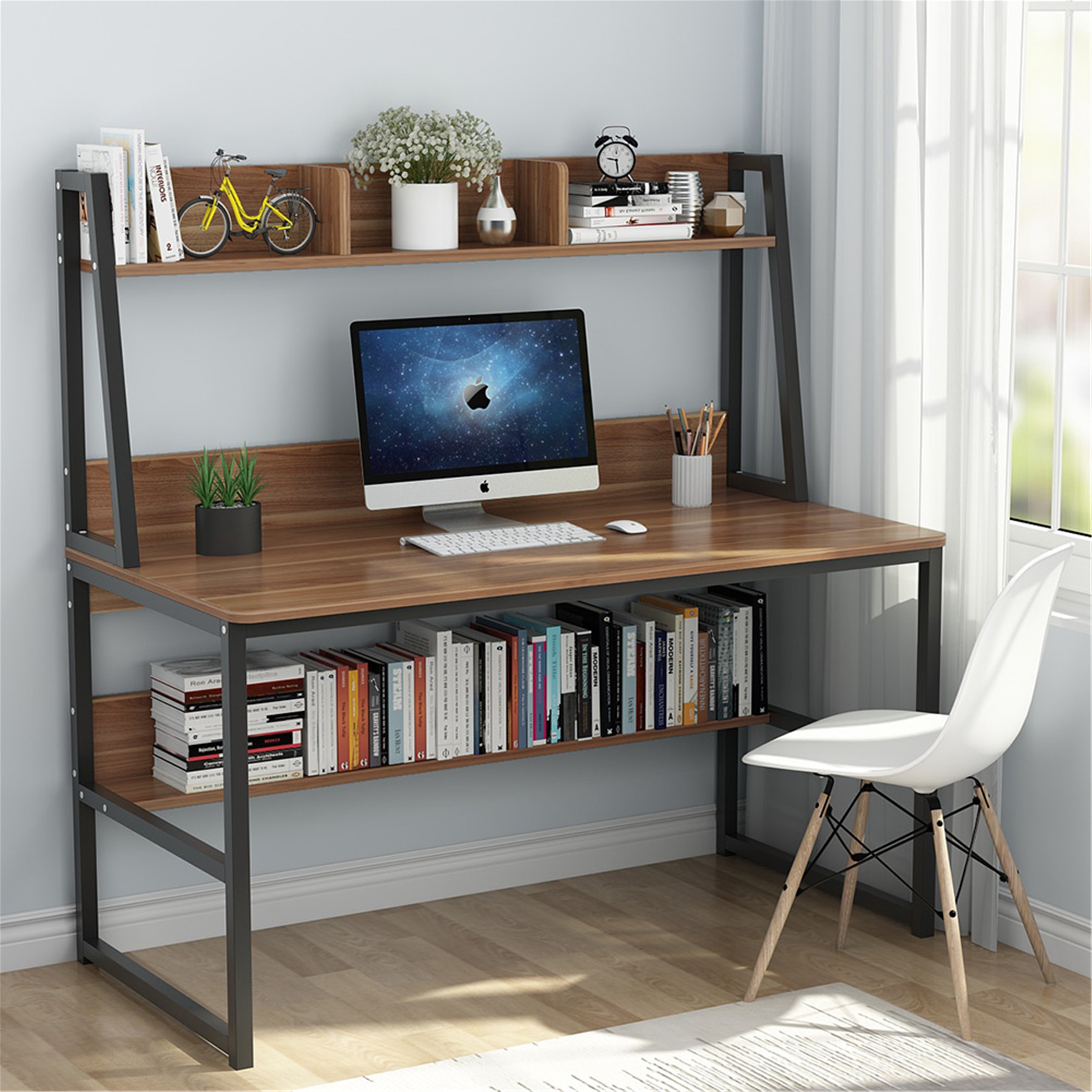 Computer Desk with File Drawer and Storage Shelves, Industrial Home Office  Desk with Hutch - On Sale - Bed Bath & Beyond - 33457731