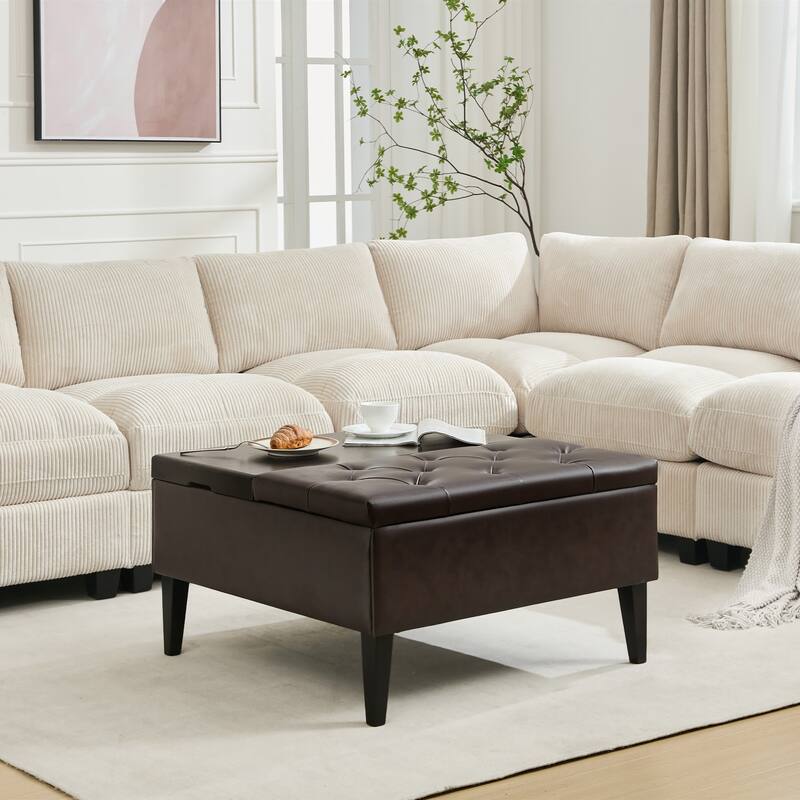 Square PU Leather Coffee Table Storage Ottoman