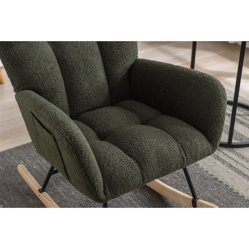 Rocking Chair Upholstered Glider Rocker Rocking Accent Chair Padded Seat with High Backrest Armchair