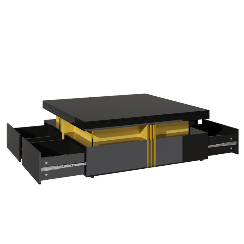 Modern Glossy Square Storage Coffee Table with Drawers