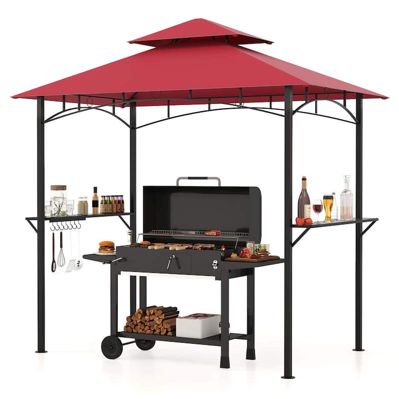 Costway 8' x 5' Grill Gazebo with 2 Shelves 7 Hooks Metal Frame Soft - See Details - Wine