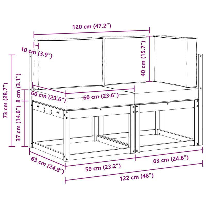 vidaXL 2 Piece Outdoor Middle Sofa Solid Acacia Wood
