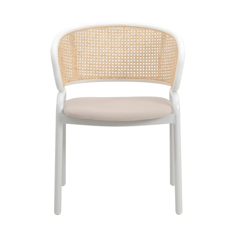 Rustic Armchairs Set of 2 with Beige Seat, Wicker Back, Metal Legs, Kitchen or Living Room - 22