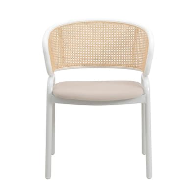 Rustic Armchairs Set of 2 with Beige Seat, Wicker Back, Metal Legs, Kitchen or Living Room - 22