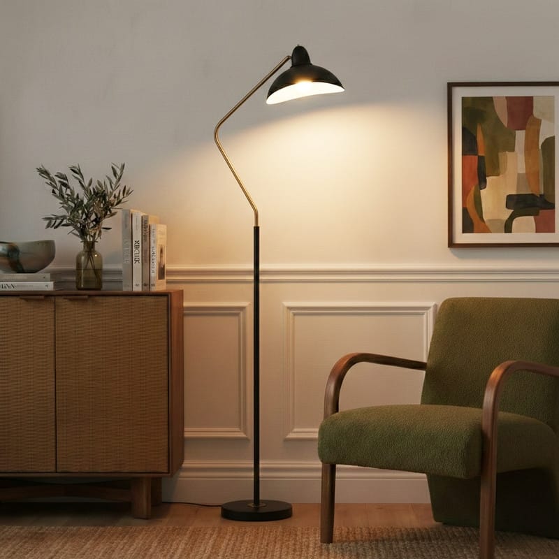 Brightech Swoop 69 in. Classic Black Industrial Adjustable LED Floor Lamp with Black Metal Bowl Shade