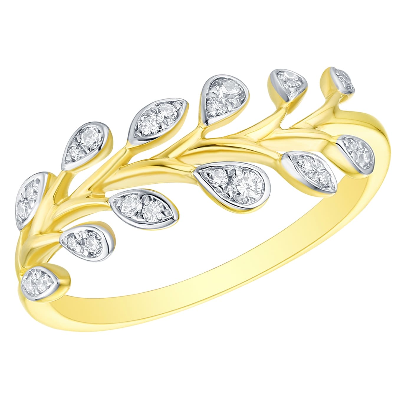 Prism Jewel 0.15Ct G-H/I1 Natural Round Diamond Olive Leaf Style Vine Ring 14k Gold 
