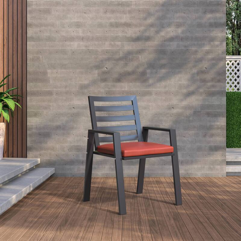 LeisureMod Chelsea Set of 2 Patio Dining Armchair in Aluminum with Cushions for Porch Backyard Pool Garden - 34.84