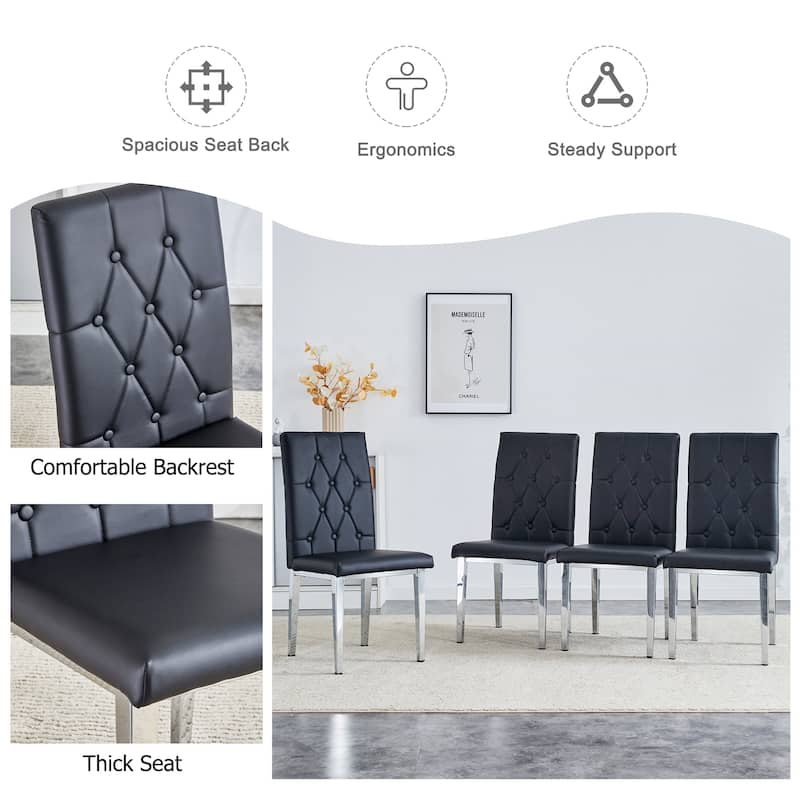 Roomfitters Black/Gray Armless Dining Chairs with Grid Buckle Back Design, Elegant Vintage Look Set of 4 for Dining Room,