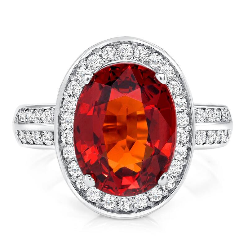 6.71 ct Spessartite Garnet and Diamond Ring in 14k White Gold