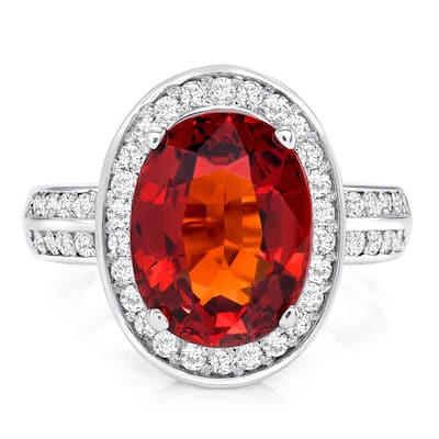 6.71 ct Spessartite Garnet and Diamond Ring in 14k White Gold