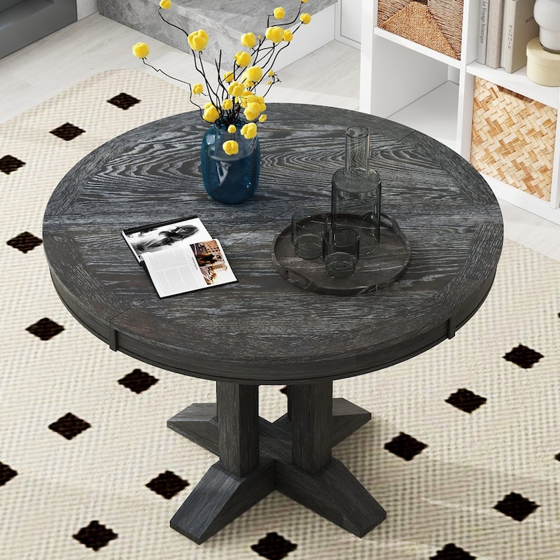 Farmhouse 56" Dining Table Expandable Round Design for Kitchen and Dining Room with X-Shape Support