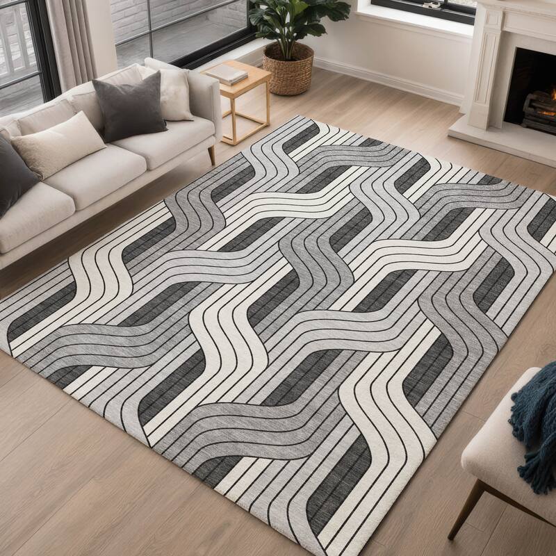 Machine Washable Indoor/ Outdoor Modern Pathway Chantille Rug