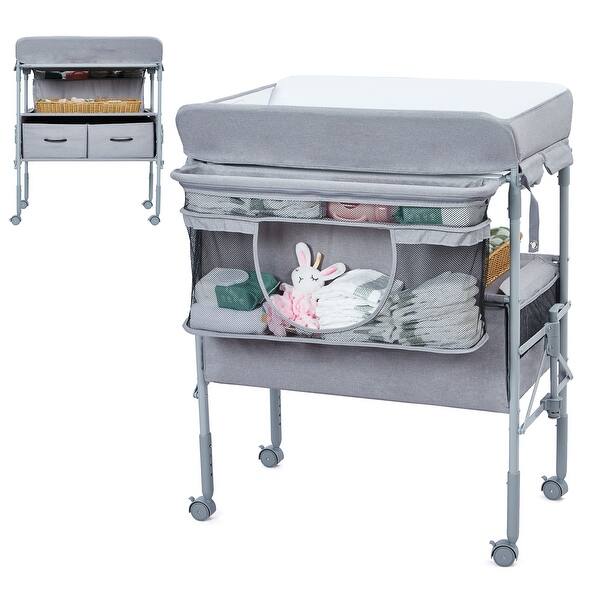 slide 2 of 8, Portable Baby Changing Table with 2 Drawers,Height Adjustable