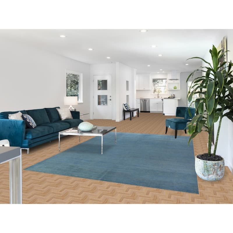 Light Blue Modern Gabbeh Oriental Area Rug Handmade Wool Carpet - 6'10" x 9'9"