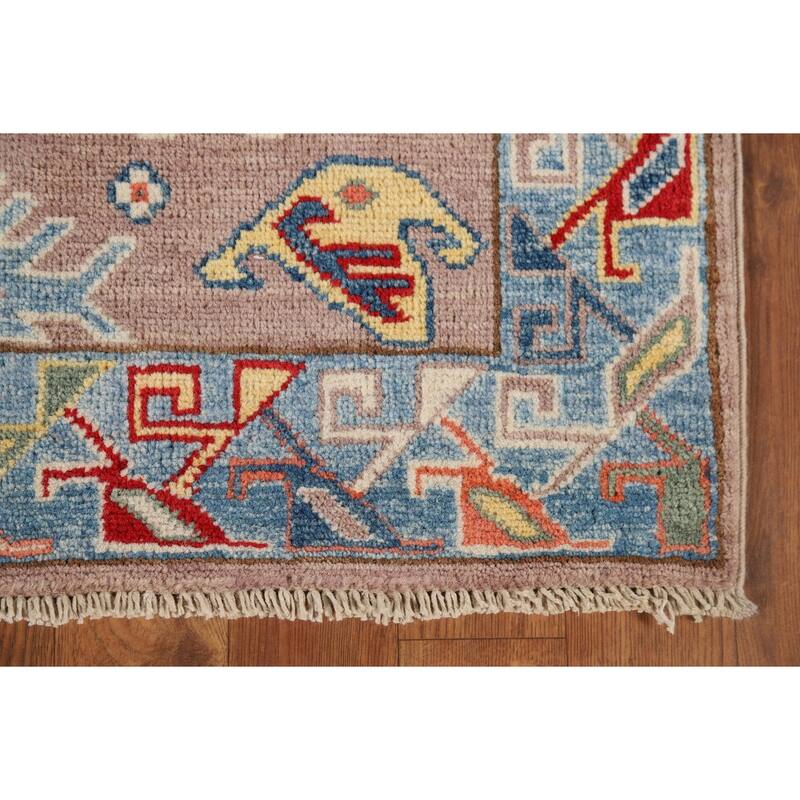 Geometric Kazak Oriental Runner Rug Handmade Red Wool Carpet - 2'7" x 9'7"