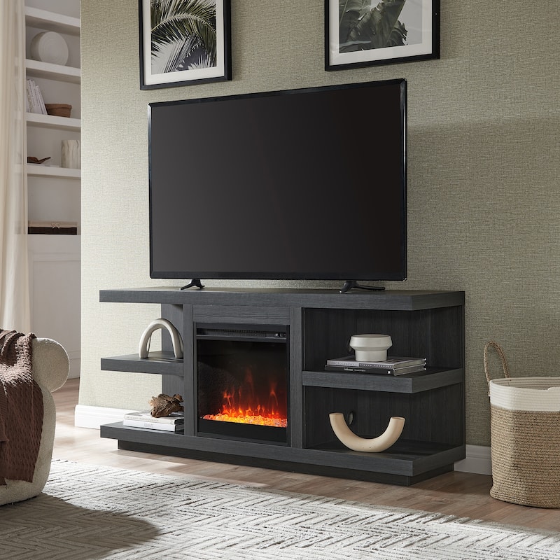 Maya Rectangular TV Stand with Crystal Fireplace for TV's up to 65" - Charcoal Gray