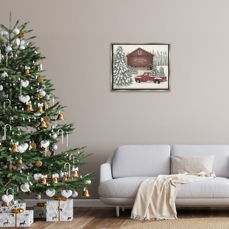 Stupell Winter Pine Tree Farm Framed Floater Canvas Wall Art Design By Linda Spivey