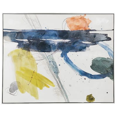 Abstraction - Printed and Hand Embellished Abstract Canvas - Silver, Black Frame