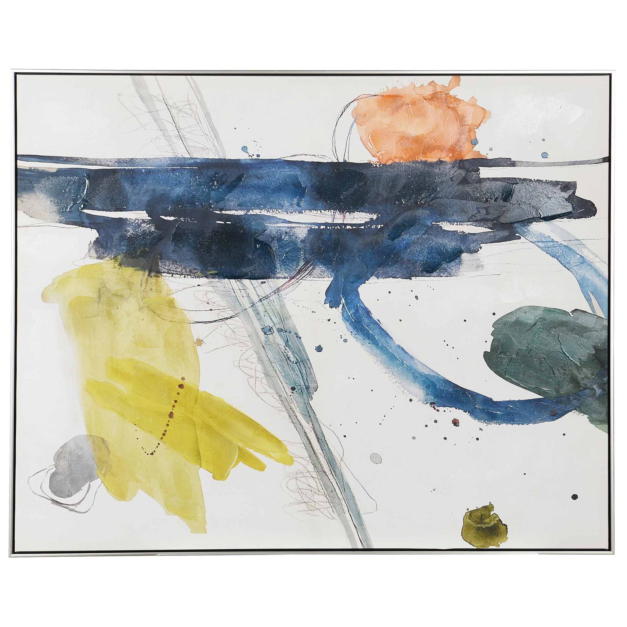 Abstraction - Printed and Hand Embellished Abstract Canvas - Silver, Black Frame