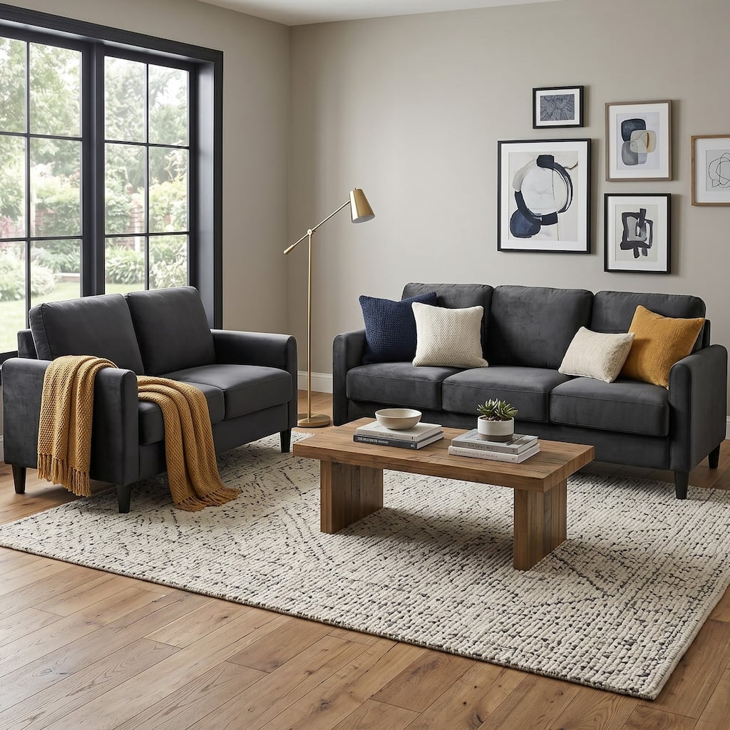 Clayfell Airell 2-Piece Living Room Set with Loveseat and Sofa, Soft Velvet Fabric, Modern Upholstered Design