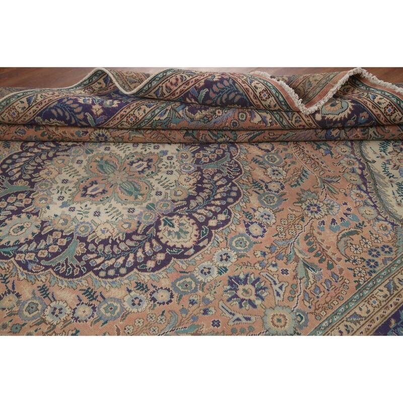 Hand Knotted Oriental 100% Wool Carpet Traditional Floral Pink Tabriz Area Rug - 11' 3'' X 8' 3''