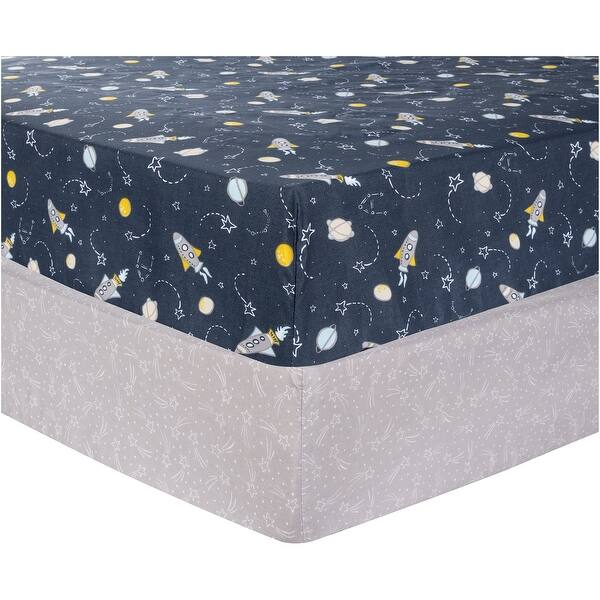 slide 2 of 5, Rockets 2-Pack Microfiber Fitted Crib Sheet Set