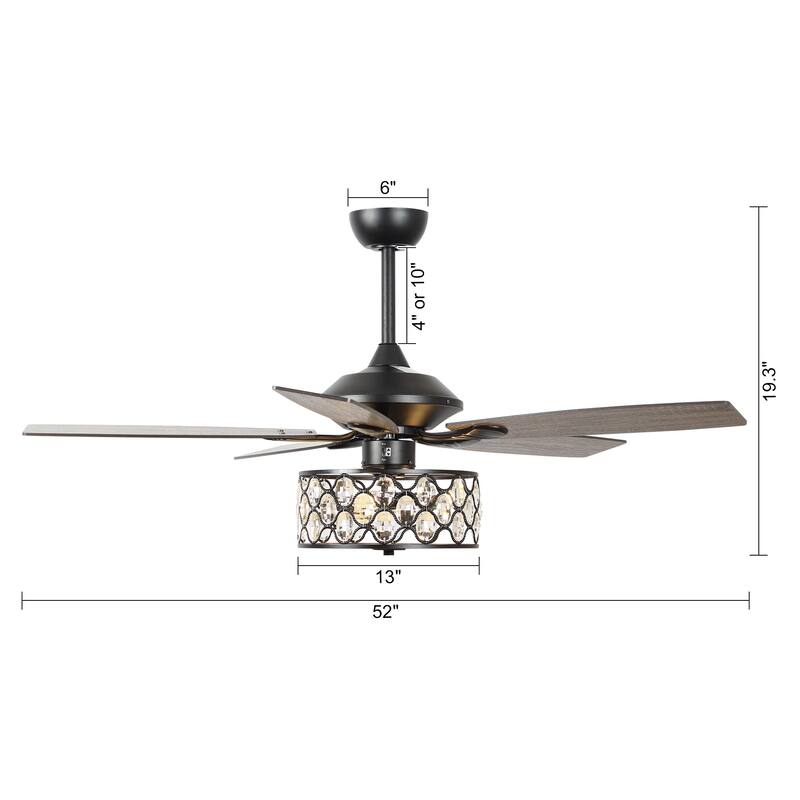 52" Modern 4-Light Chandelier Crystal Ceiling Fan with Remote