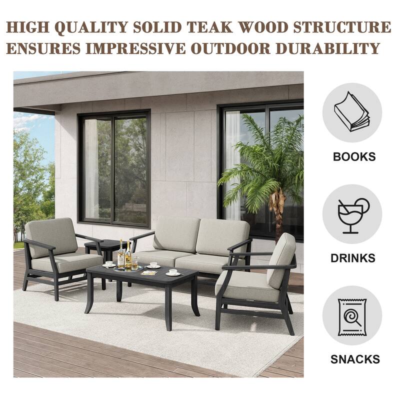 Teak Outdoor Patio Seating Set with Loveseat, Chairs and Tables (5-Piece)