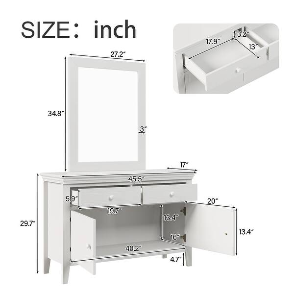 Multiple Functions White Solid Wood Dresser with 2drawer Bed Bath