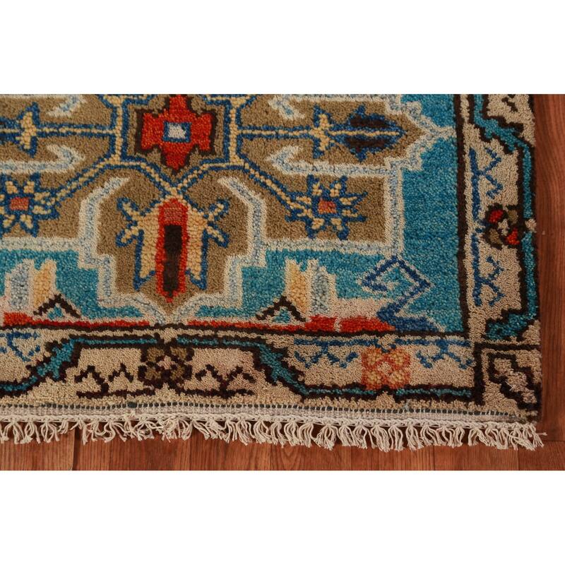 Hand Knotted Oriental 100% Wool Carpet Traditional Geometric Navy Blue & Blues Kazak Runner Rug - 8' 1'' X 2' 7''