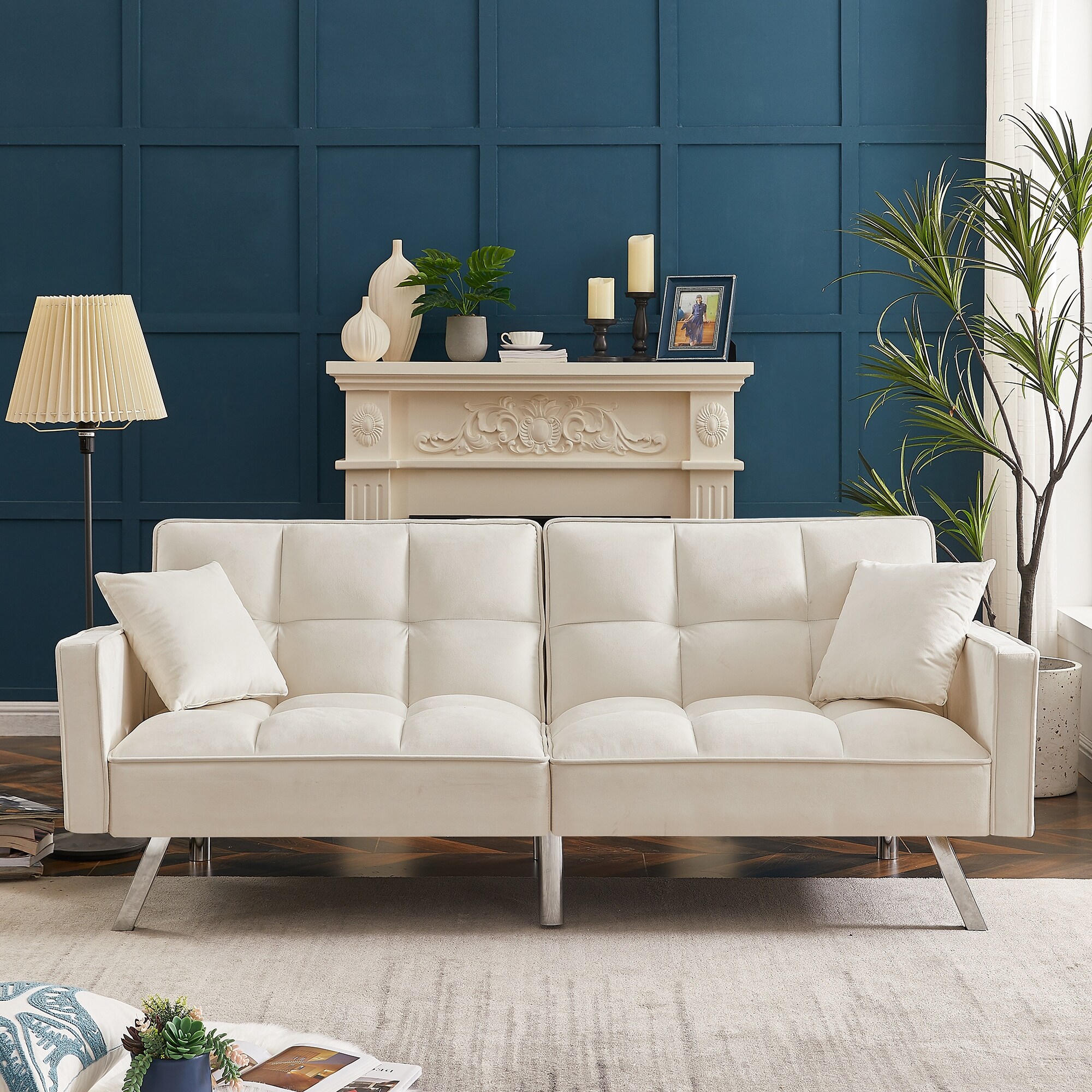 Cream outlet leather futon