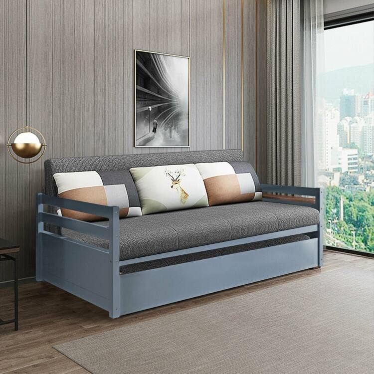 Metal Twin Size Trundle Platform Bed Frame with Wooden Slat Support and Space-Saving Design