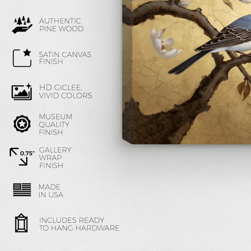 Wynwood Studio Canvas Animals Elegant Bird in Blossoms Gold and Metallic Gold Glam Wall Art Canvas Print