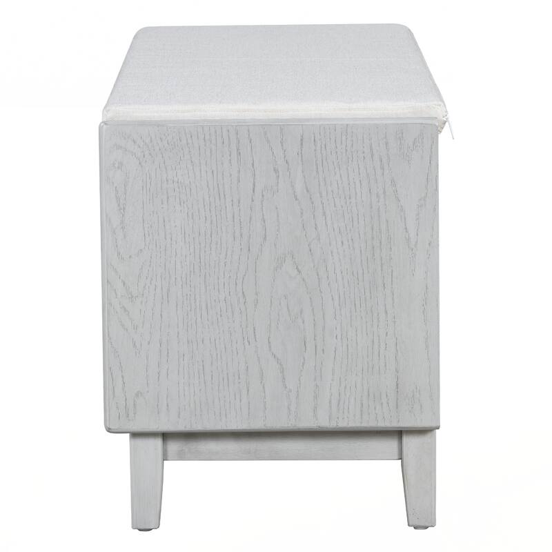 Rattan Entryway Bench with Storage, Cushioned Shoe Bench with Double Doors