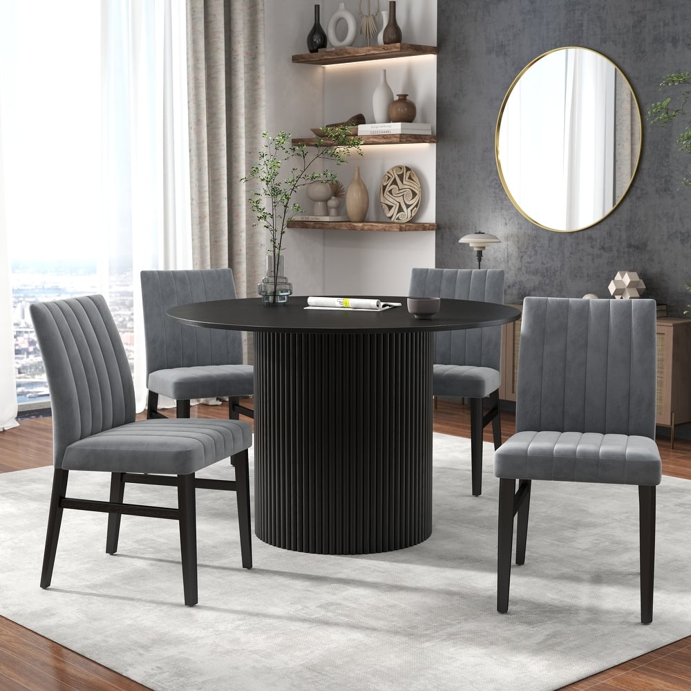 Roundhill Furniture Henriet 5-Piece Round Pedestal Dining Set