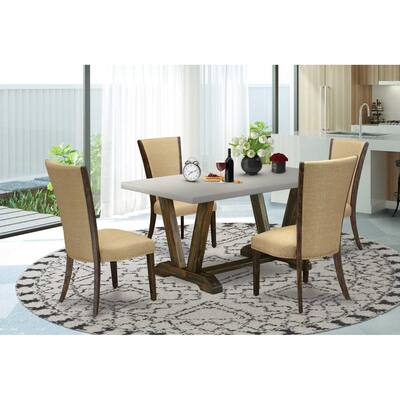 HomeStock 5-Piece Natural Oak Finish Solid Wood Top Dining table with 4 Chairs
