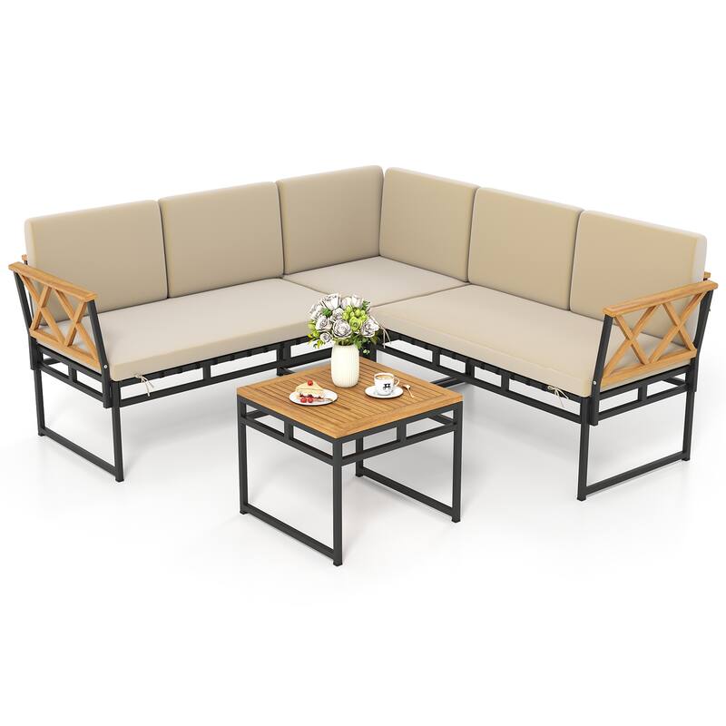 Costway 4 Piece Outdoor Sectional Sofa Set L-Shaped Metal Conversation - See Details - as pic shows - See Details