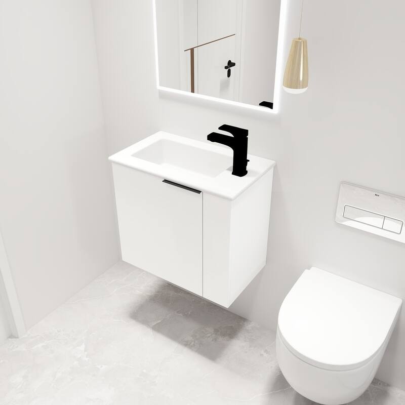 Malwee 22" Floating Bathroom Vanity, Mini Wall Mounted Bathroom Vanity, Single with Ceramic Top and Soft Close Door