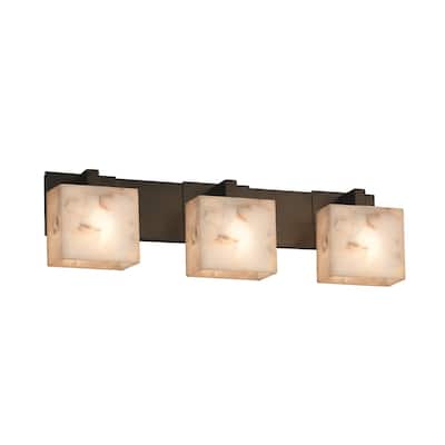 Justice Design Alabaster Rocks Modular 3-light Dark Bronze Bath Bar, Rectangle Shade