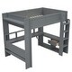 preview thumbnail 7 of 24, Wood Twin/Full Size Gaming Loft Bed with Bulit-in Desk and Multi-storage Shelves, Kids Loft Bedframe with LED & Charging Station