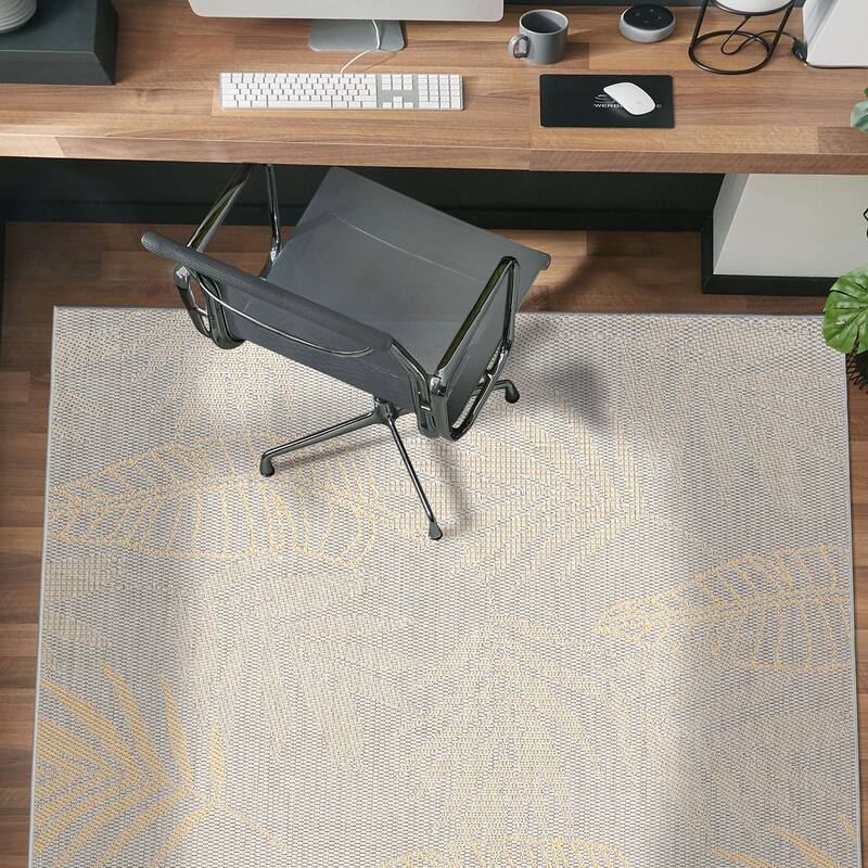 Contemporary Floral Leaves Indoor/Outdoor Flatweave Waterproof Backyard Patio Area Rug