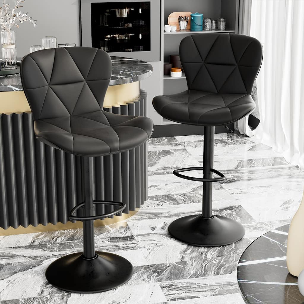 Modern Bar Stools Set of 2, Adjustable Faux Leather Upholstered Swivel Bar Stools, Counter Height Bar Chairs